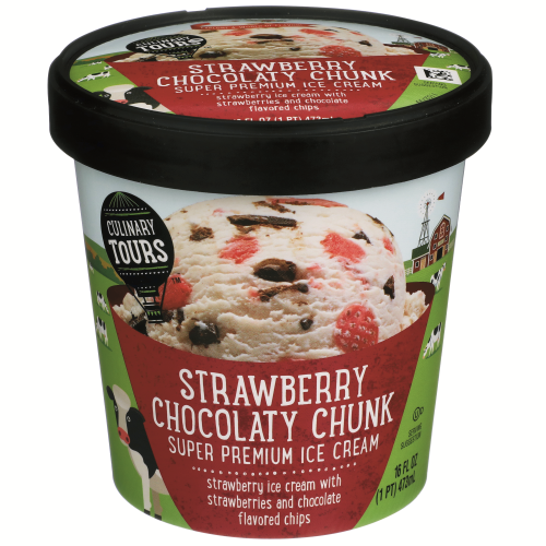 slide 1 of 1, Culinary Tours Strawberry Chocolaty Chunk Strawberry Super Premium Ice Cream With Strawberries And Chocolate Flavored Chips, 1 pint