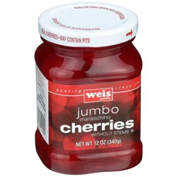 Weis Quality Jumbo Maraschino Cherries Without Stems