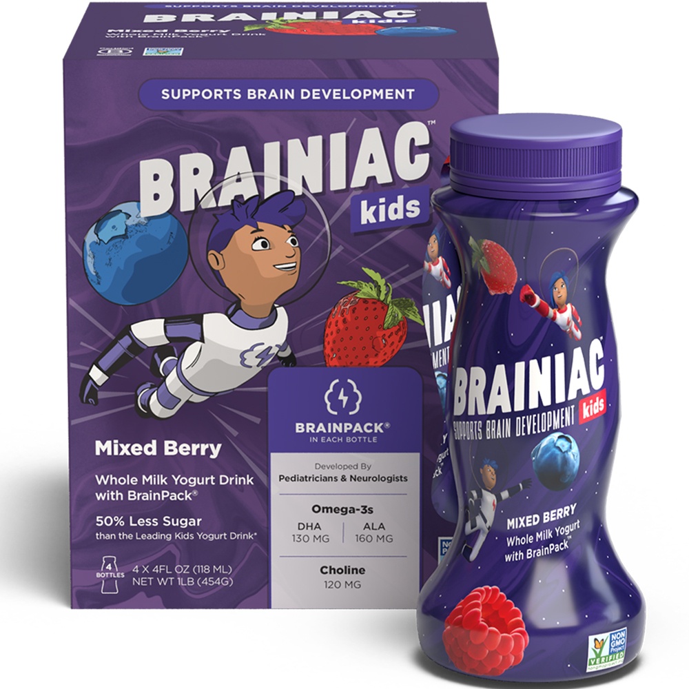 slide 1 of 1, Brainiac Kids Mixed Berry Whole Milk Yogurt Drinks, 4 ct; 4 fl oz