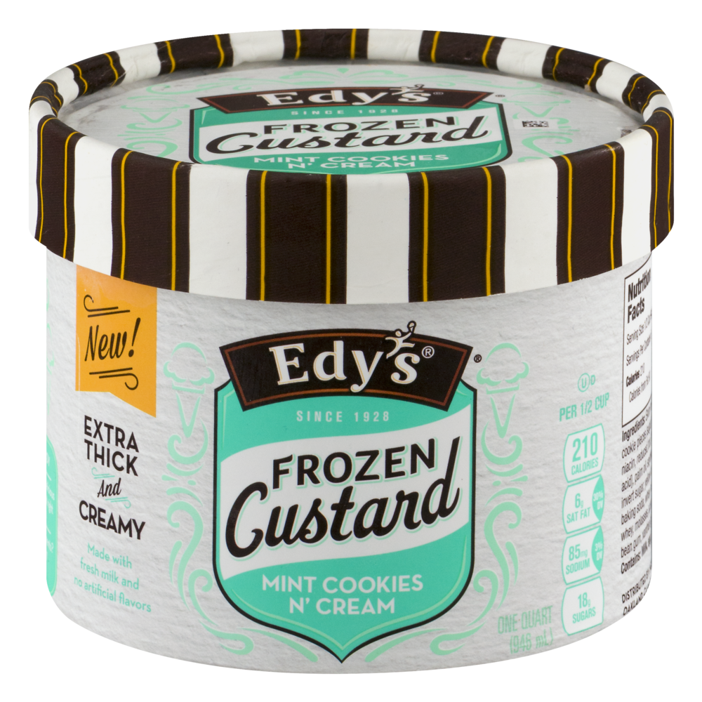 slide 1 of 1, Edy's/Dreyer's Frozen Custard Mint Cookies N' Cream Tub, 32 oz