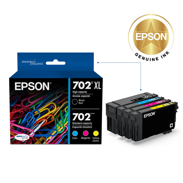 slide 2 of 6, Epson Durabrite Ultra T702Xl-Bcs High-Yield Black And Standard-Yield Cyan/Magenta/Yellow Ink Cartridges, 1 ct
