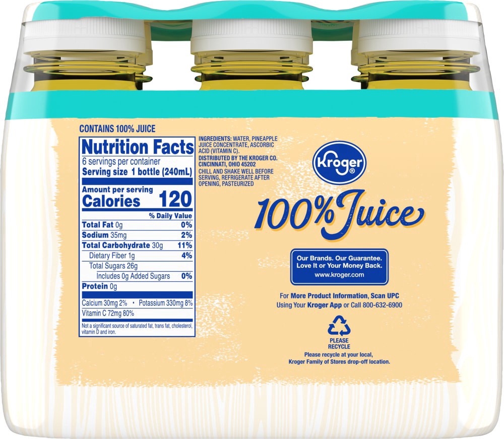slide 2 of 3, Kroger 100% Pineapple Juice Bottles - 6 ct; 8 fl oz, 6 ct; 8 fl oz
