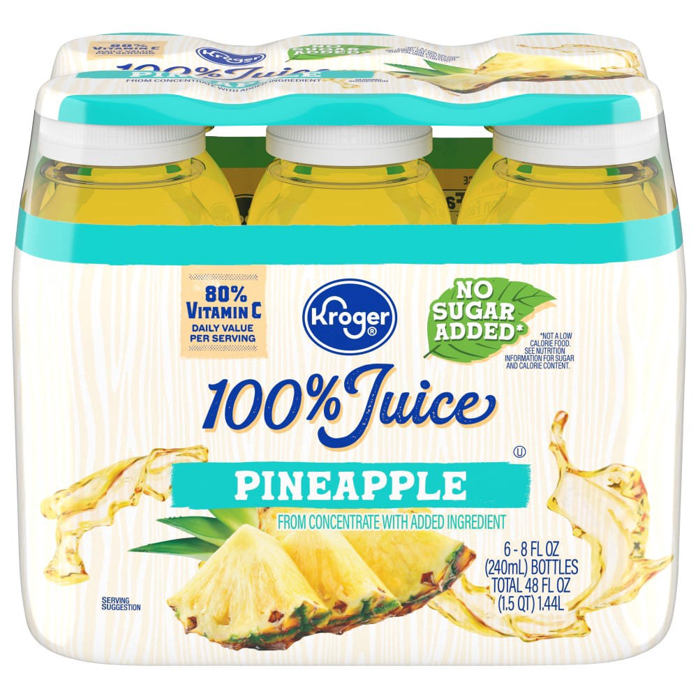 slide 3 of 3, Kroger 100% Pineapple Juice Bottles - 6 ct; 8 fl oz, 6 ct; 8 fl oz