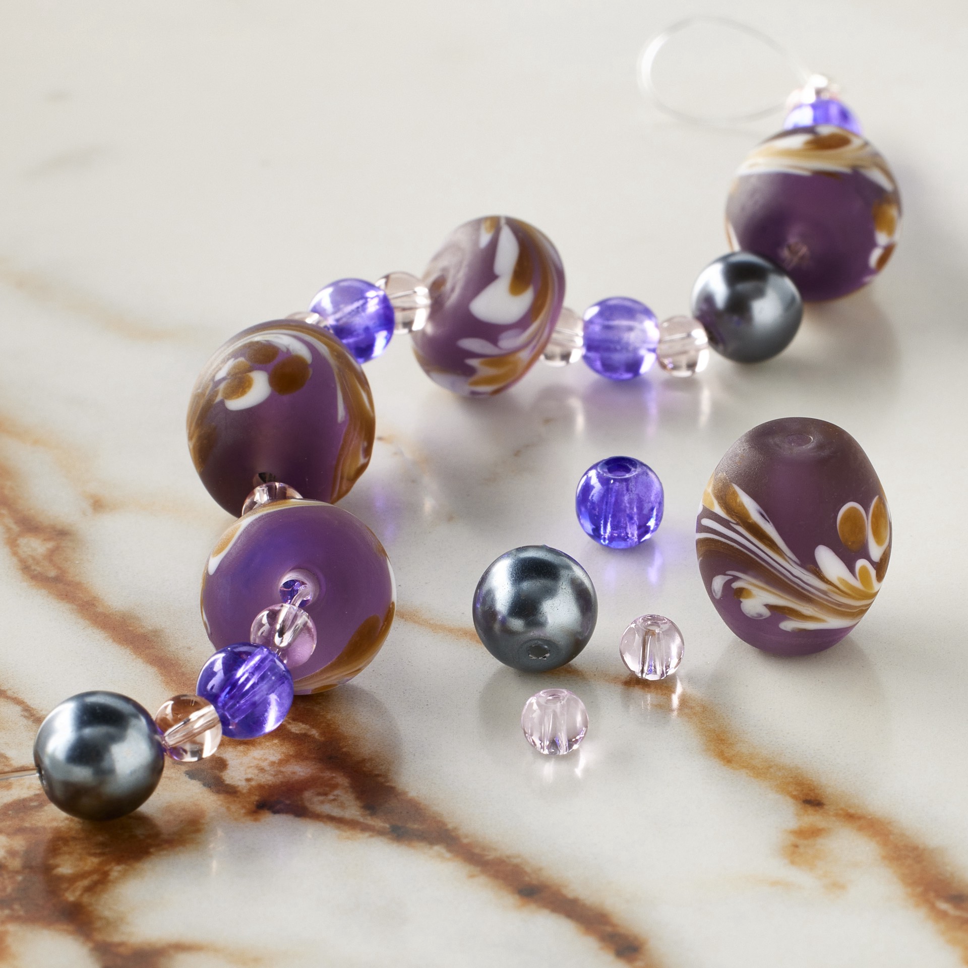 slide 2 of 3, Purple Lampwork Glass Swirl Rondelle & Oval Beads By Bead Landing, 12mm-14mm