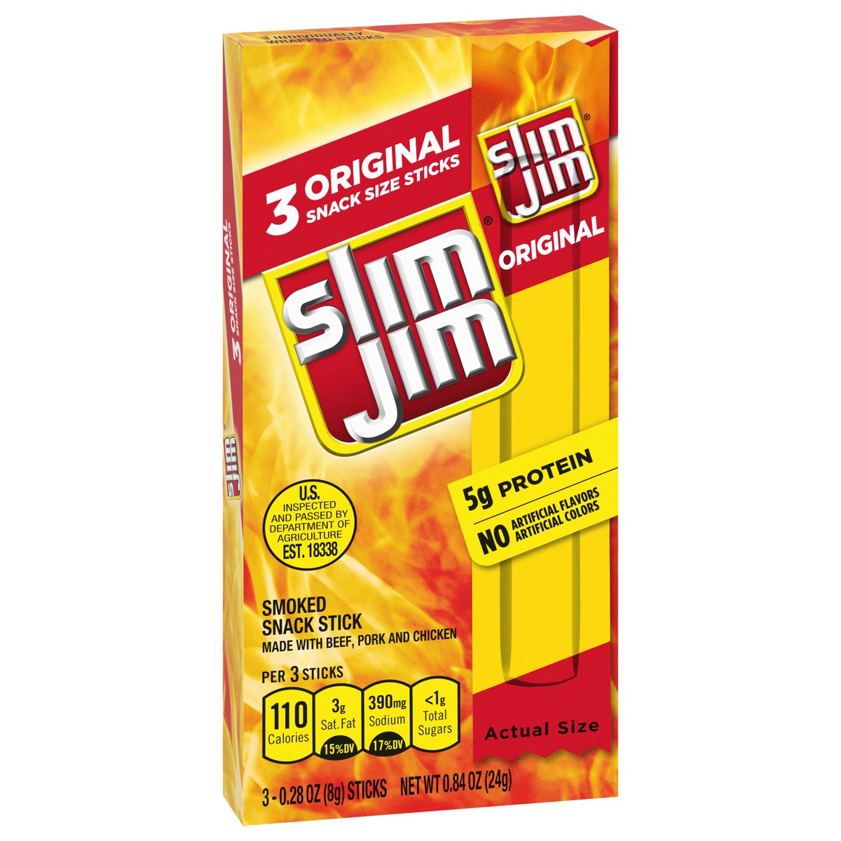 slide 5 of 9, Slim Jim Smoked Original Snack Stick Snack Size 3 - 0.28 oz Sticks, 3 ct