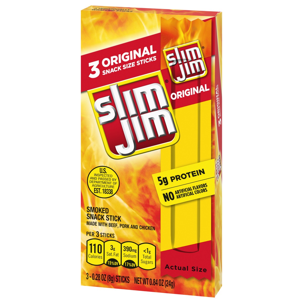 slide 6 of 9, Slim Jim Smoked Original Snack Stick Snack Size 3 - 0.28 oz Sticks, 3 ct