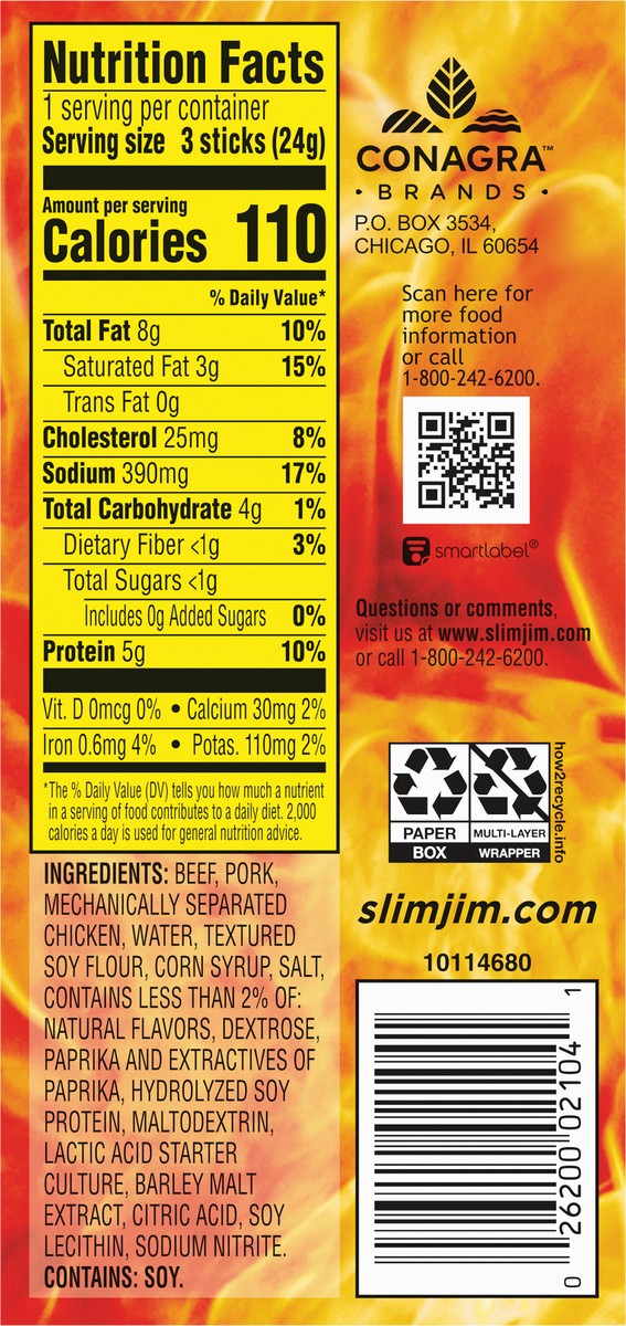 slide 7 of 9, Slim Jim Smoked Original Snack Stick Snack Size 3 - 0.28 oz Sticks, 3 ct