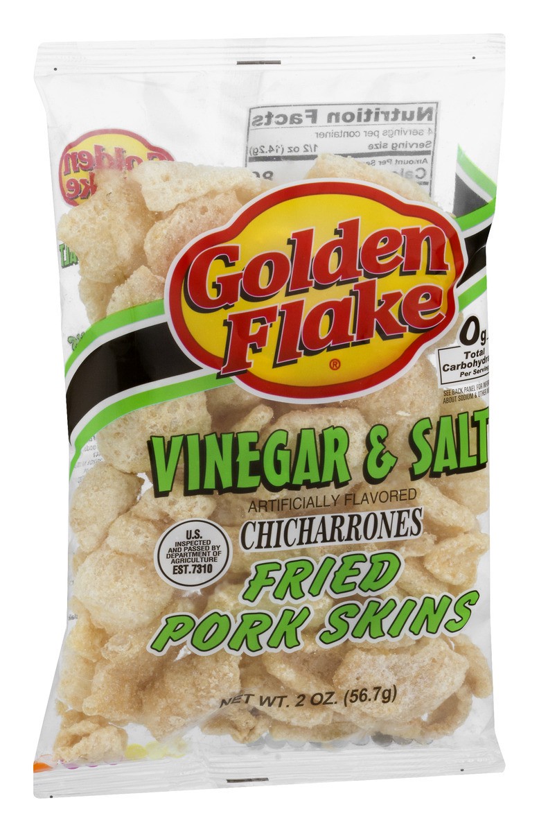 slide 2 of 11, Golden Flake Vinegar & Salt Fried Pork Skins, 2 oz