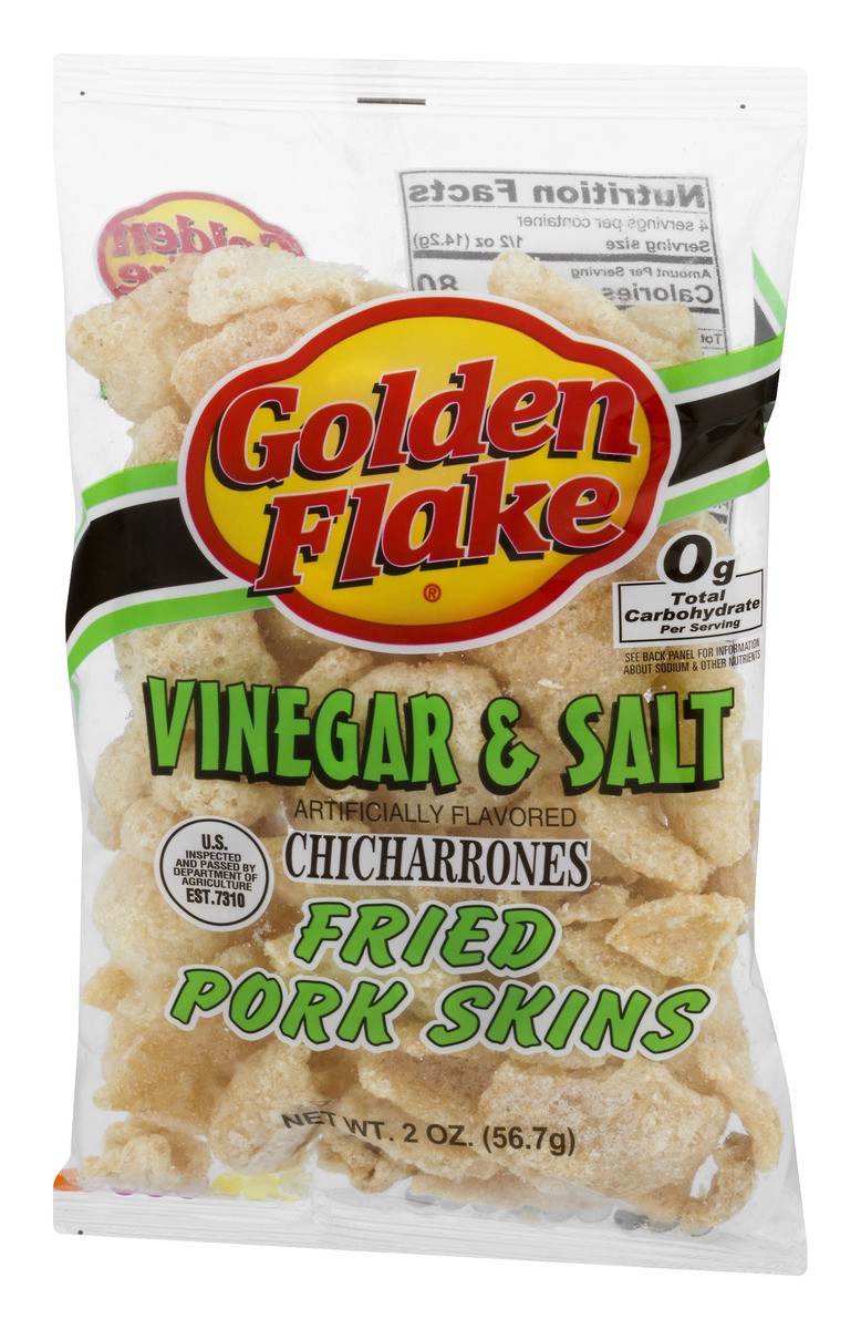 slide 4 of 11, Golden Flake Vinegar & Salt Fried Pork Skins, 2 oz