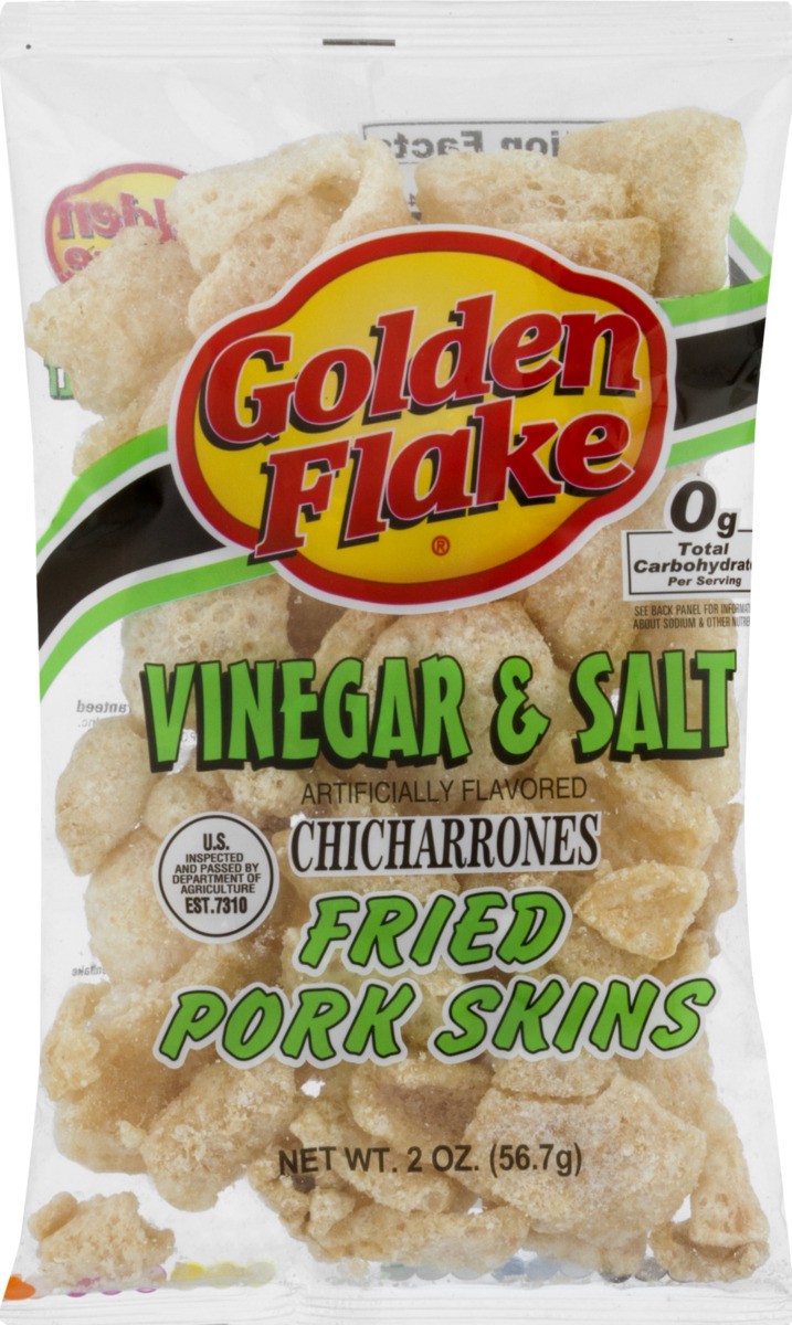 slide 10 of 11, Golden Flake Vinegar & Salt Fried Pork Skins, 2 oz