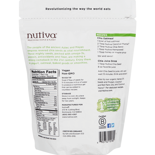 slide 7 of 9, Nutiva Organic Gluten Free White Chia Seeds, 12 oz