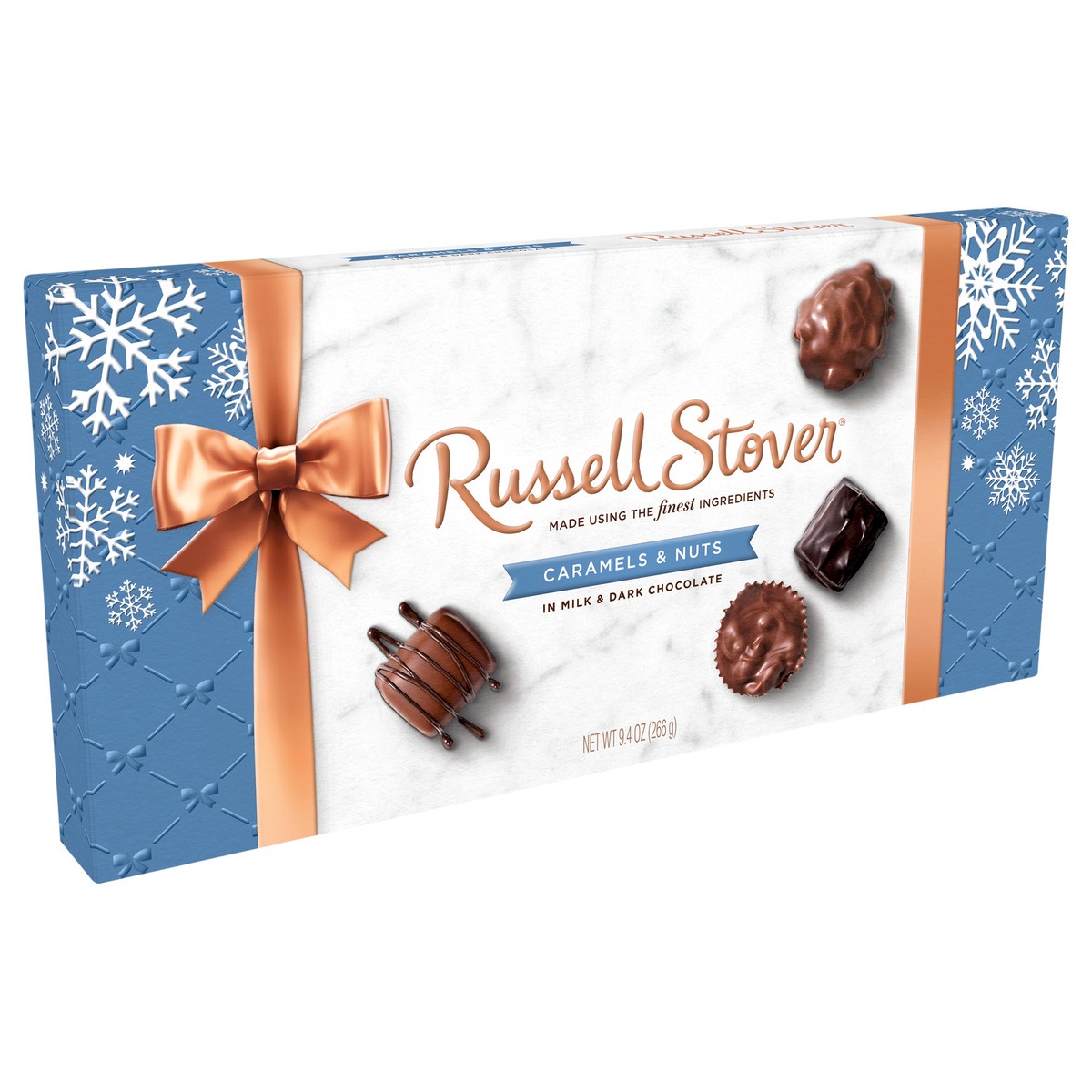 slide 9 of 12, RUSSELL STOVER Christmas Caramels & Nuts in Milk & Dark Chocolate Gift Box, 9.4 oz. (16 pieces), 16 ct