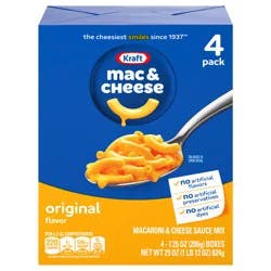 Kraft Mac and Cheese, 4 Boxes, for Easy Dinner or Dinner Sides, Original Flavor, No Artificial Flavors, Preservatives or Dyes, 7.25 oz