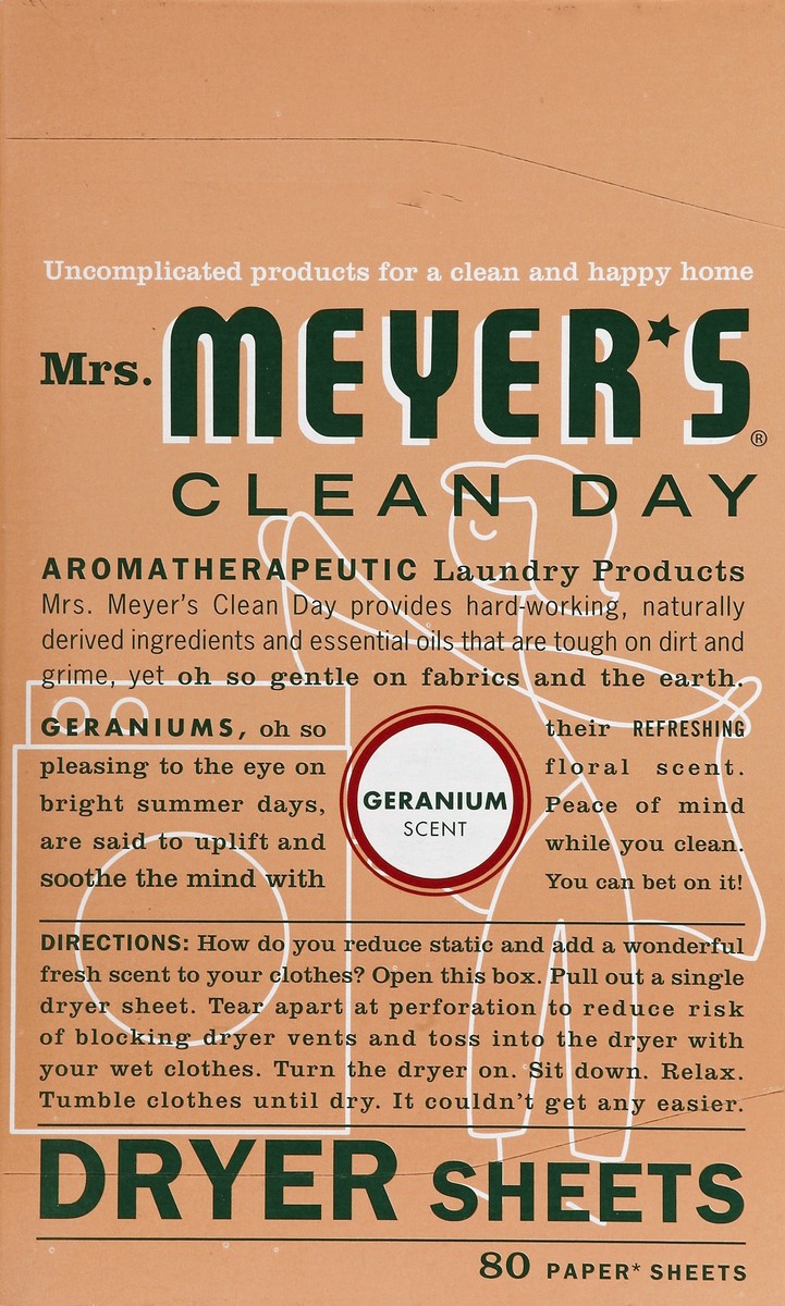 slide 4 of 4, Mrs. Meyer's Clean Day Geranium Dryer Sheets , 80 ct