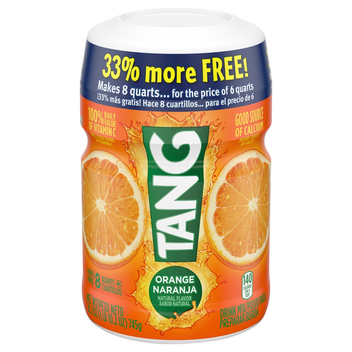 slide 1 of 6, Tang Orange Naturally Flavored Powdered Soft Drink Mix, 18 oz Canister, 26.2 oz