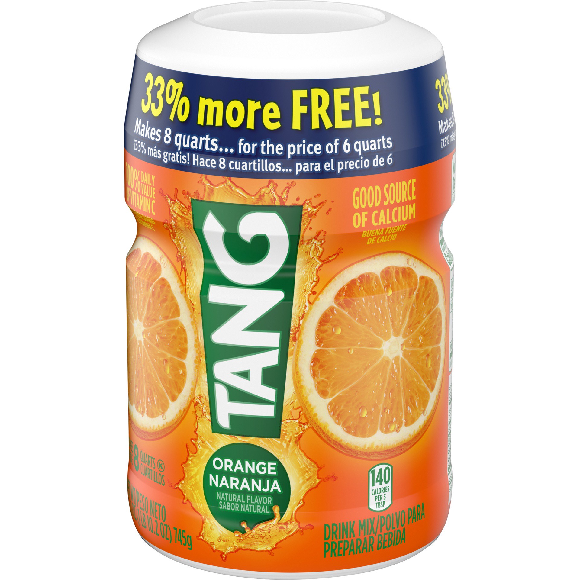 slide 3 of 6, Tang Orange Naturally Flavored Powdered Soft Drink Mix, 8 qt