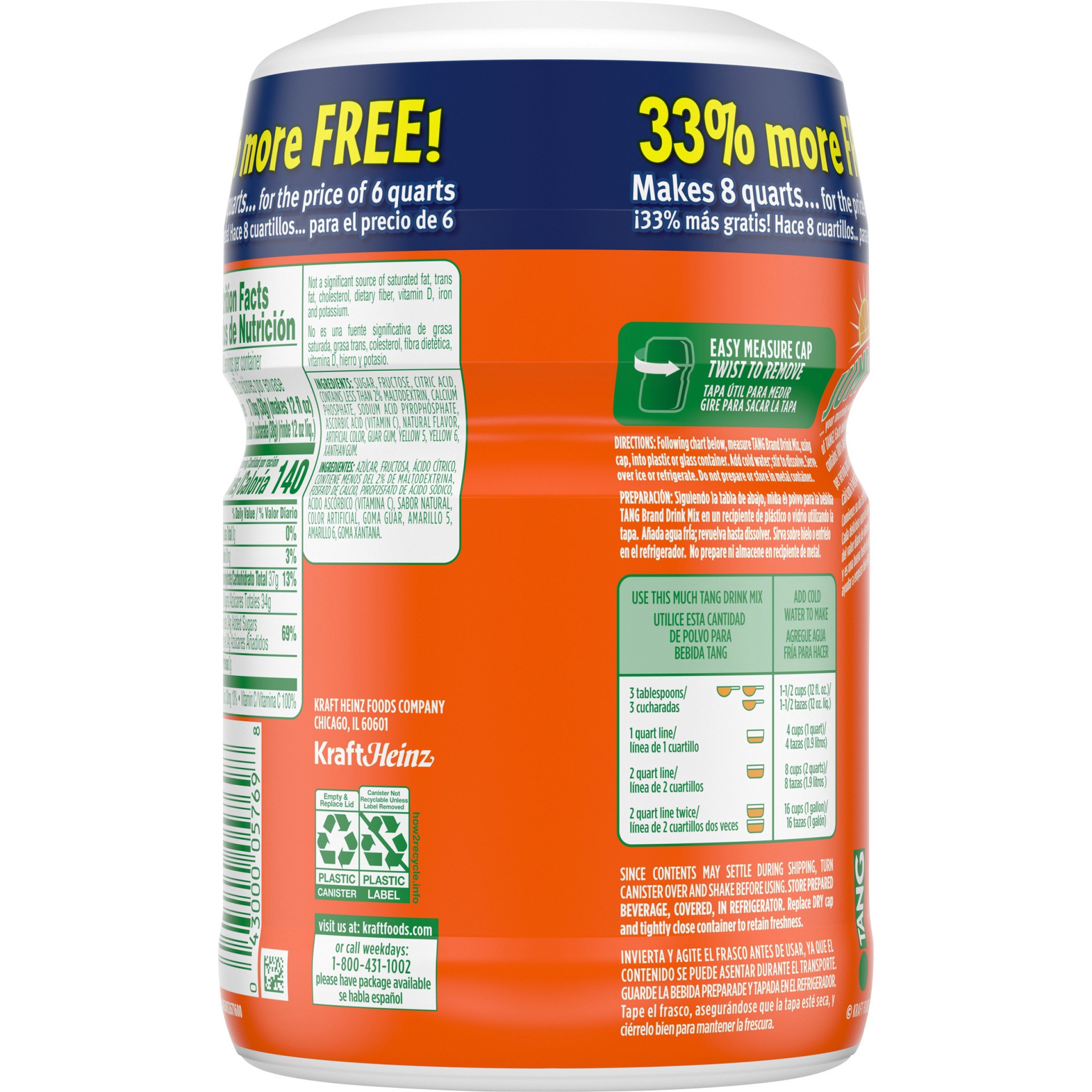 slide 4 of 6, Tang Orange Naturally Flavored Powdered Soft Drink Mix, 8 qt