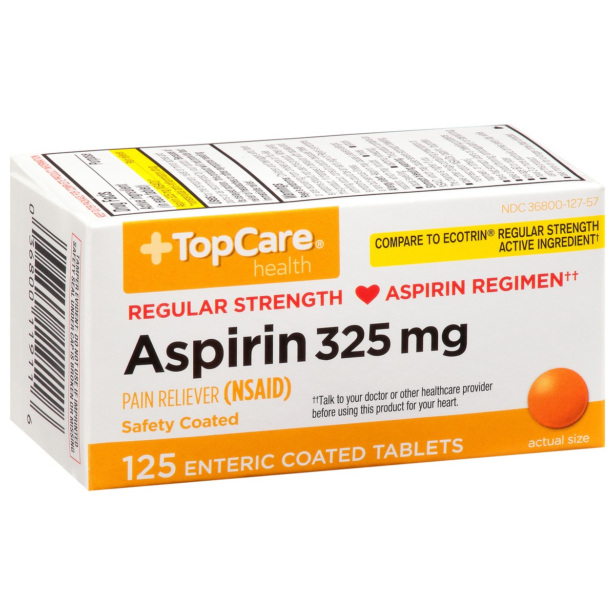 slide 2 of 9, Topcare Aspirin Enteric Coated, 125 ct