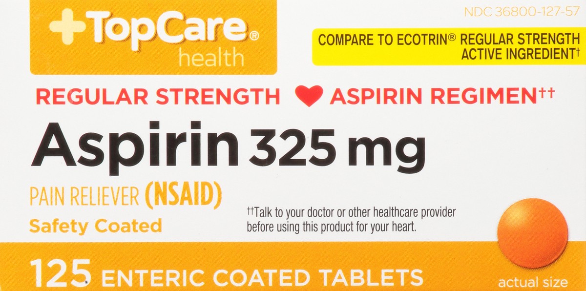slide 1 of 9, Topcare Aspirin Enteric Coated, 125 ct