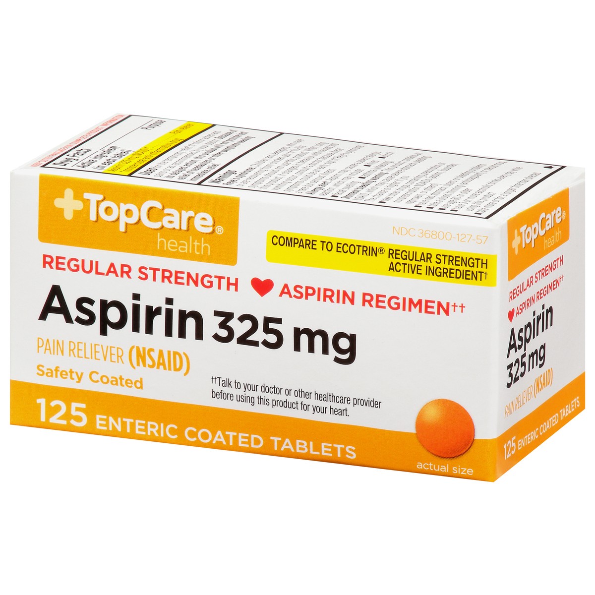 slide 3 of 9, Topcare Aspirin Enteric Coated, 125 ct