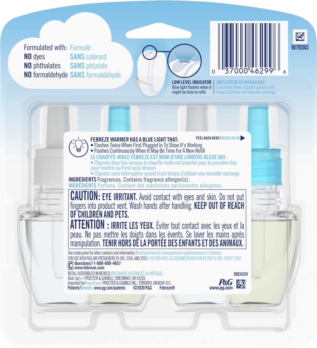 slide 4 of 4, Febreze Odor-Fighting Fade Defy PLUG Air Freshener Refill, Linen & Sky, (2) .87 fl. oz. Oil Refills, 2 ct