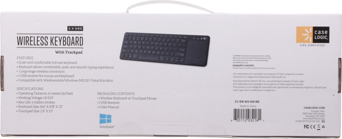 slide 2 of 9, Case Logic Black Wireless Keyboard with Trackpad, 1 ct