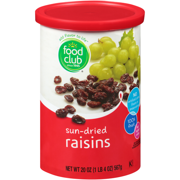 slide 1 of 1, Food Club Sun-dried Raisins, 20 oz