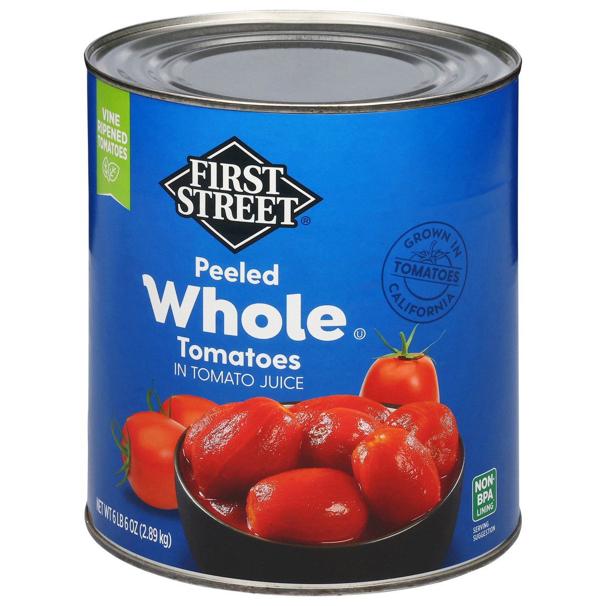 slide 2 of 15, Cb02 First Street Whole Peeled Tomatoes, 102 oz