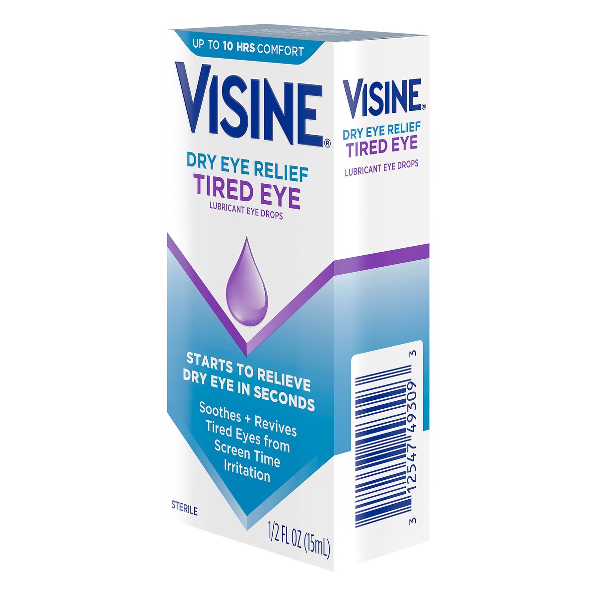 slide 2 of 7, Visine Dry Eye Relief Tired Eye Lubricant Eye Drops, Moisturizing & Soothing Sterile Drops for Irritated, Dry & Tired Eyes Due to Screen Time Irritation, Polyethylene Glycol, 0.5 fl. oz, 0.5 fl oz