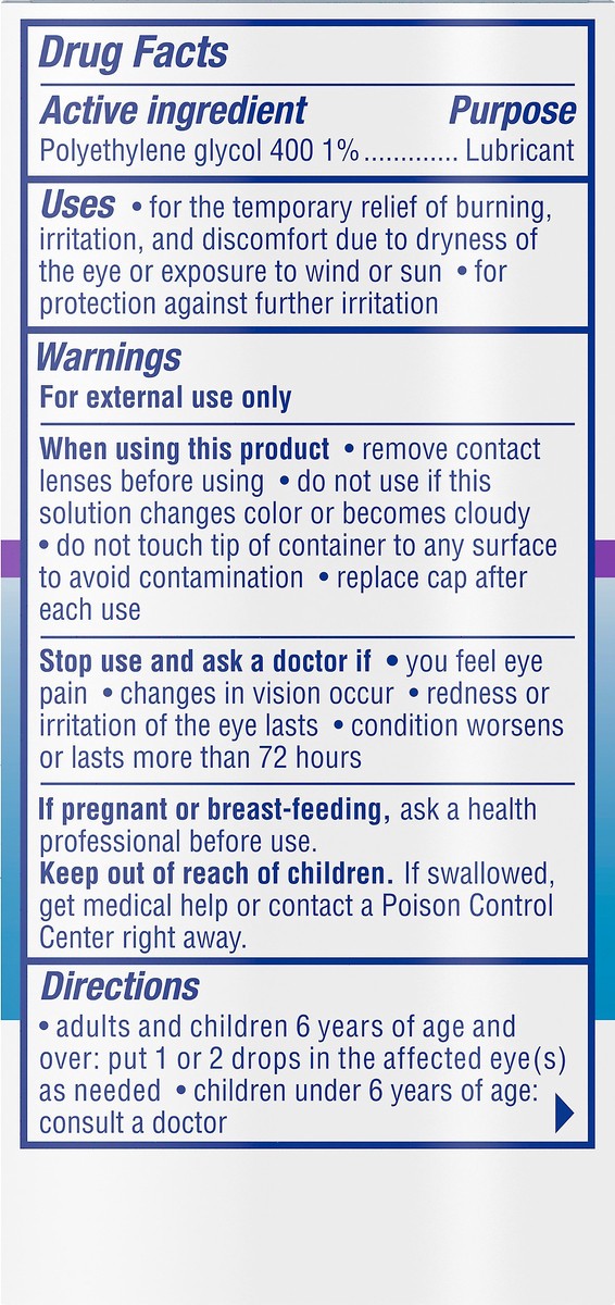 slide 3 of 7, Visine Dry Eye Relief Tired Eye Lubricant Eye Drops, Moisturizing & Soothing Sterile Drops for Irritated, Dry & Tired Eyes Due to Screen Time Irritation, Polyethylene Glycol, 0.5 fl. oz, 0.5 fl oz