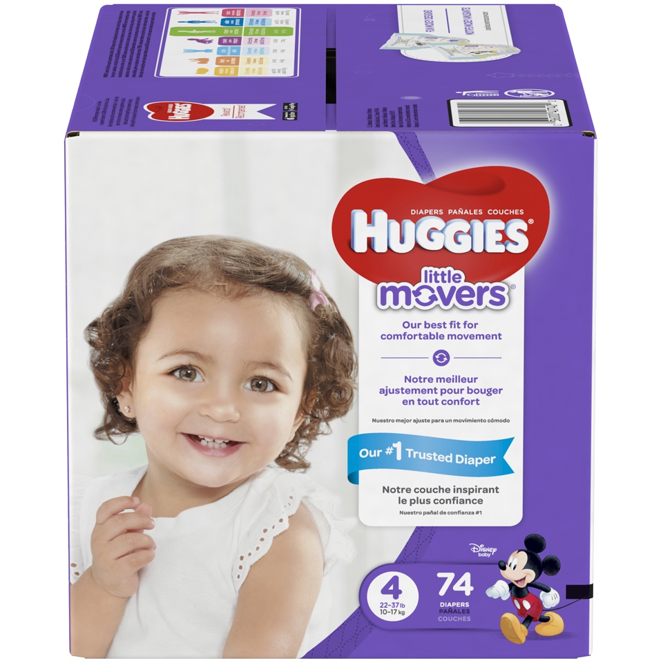 slide 1 of 1, Huggies Little Movers Diapers Size 4, 74 ct