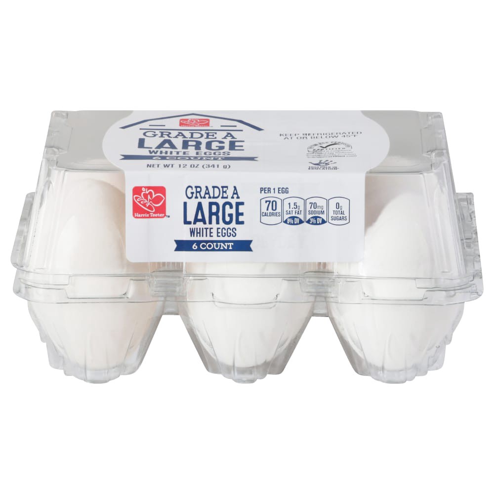 slide 1 of 9, Harris Teeter Grade A Large White Eggs, 6 ct
