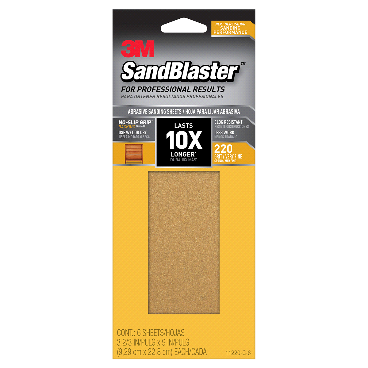slide 1 of 1, 3M Sandblaster 220 Grit Sanding Sheets, 3.7 in x 9 in
