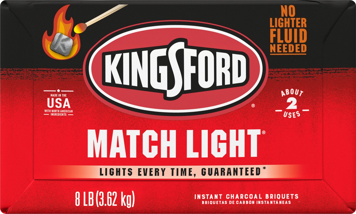 slide 6 of 9, Kingsford Match Light Instant Charcoal Briquettes, BBQ Charcoal for Grilling, 8 Pounds, 8 lb