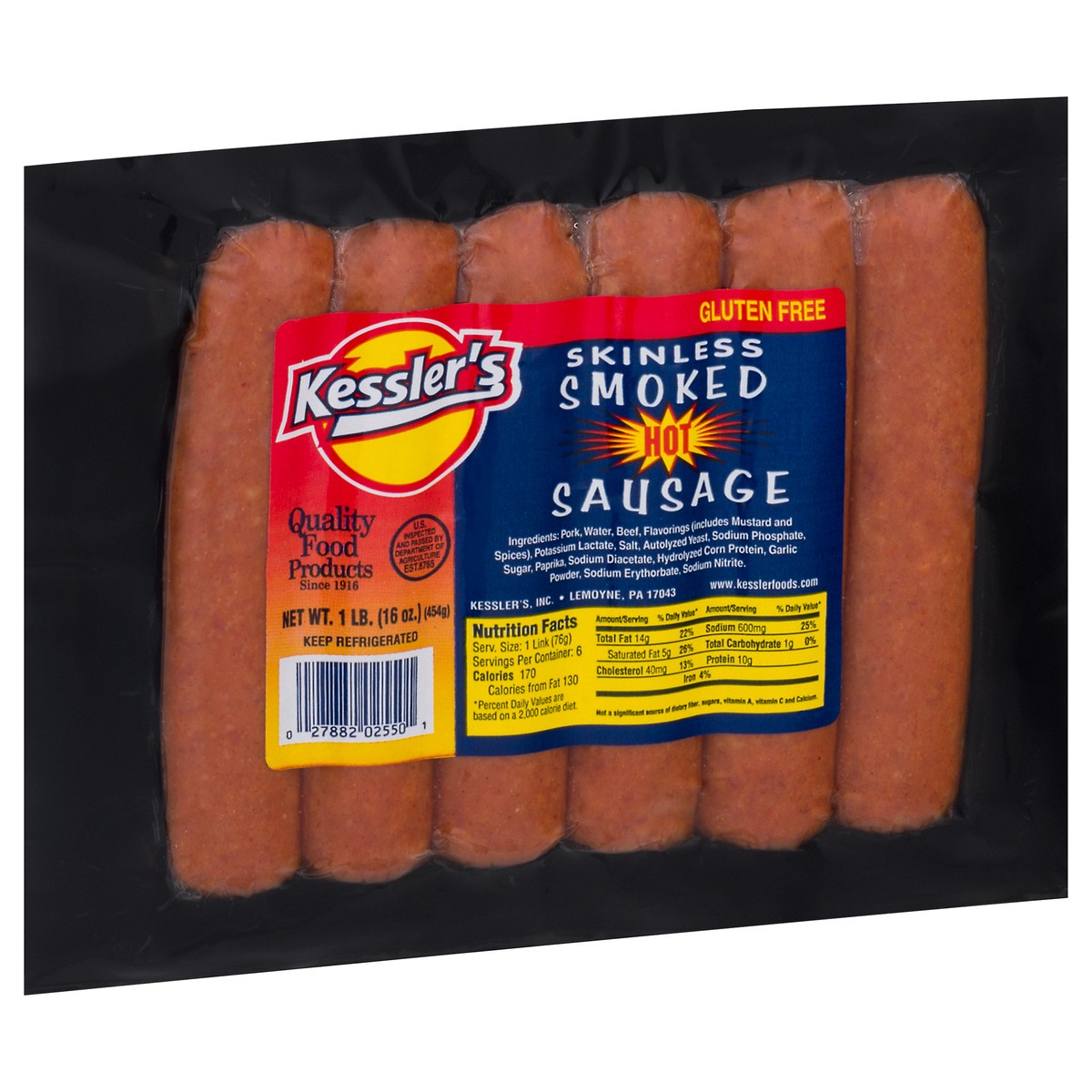 slide 9 of 13, Kessler's Smoked Skinless Hot Sausage 1 lb, 1 lb