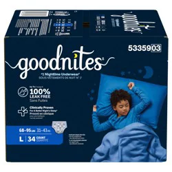 Goodnites Boys' Nighttime Bedwetting Underwear, Size Large (68-95 lbs), 34 Ct