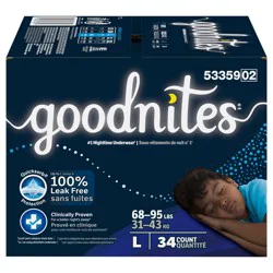 Goodnites Boys' Nighttime Bedwetting Underwear, Size Large (68-95 lbs), 34 Ct