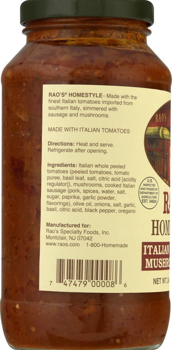 slide 7 of 9, Rao's Homemade Italian Sausage & Mushroom Sauce, 24 oz
