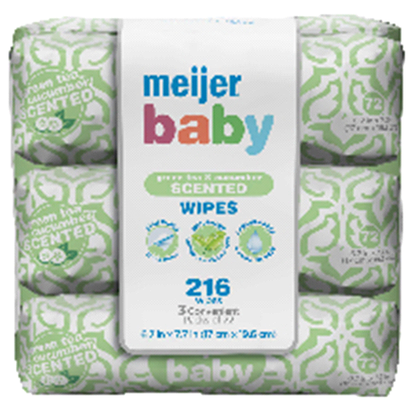 slide 1 of 5, Meijer Baby Wipes, Green Tea & Cucumber Scented, 216 ct