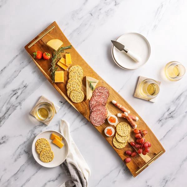 slide 1 of 1, Hy-Vee Seasons 30.5 In. Gold-Handled Acacia Serving Board, 1 ct