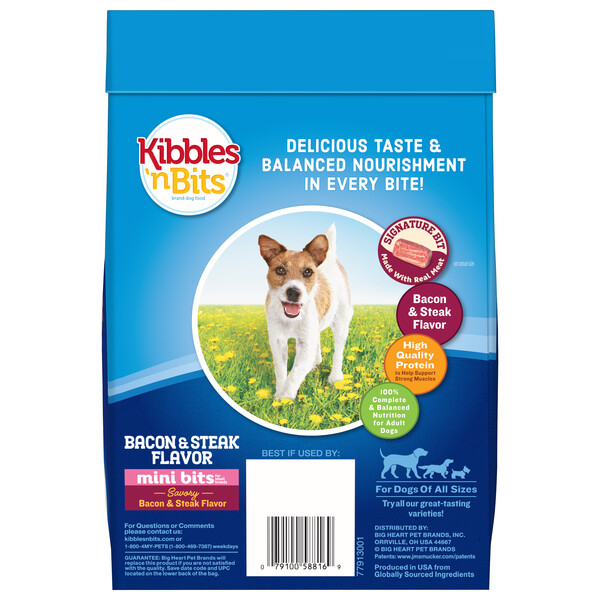 slide 11 of 13, Kibbles 'n Bits Bacon & Steak Flavor Dry Dog Food, 4.2-Pound Bag, 4.2 lb