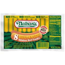Nathan's Famous Bun Length Skinless Beef Franks, 12 oz