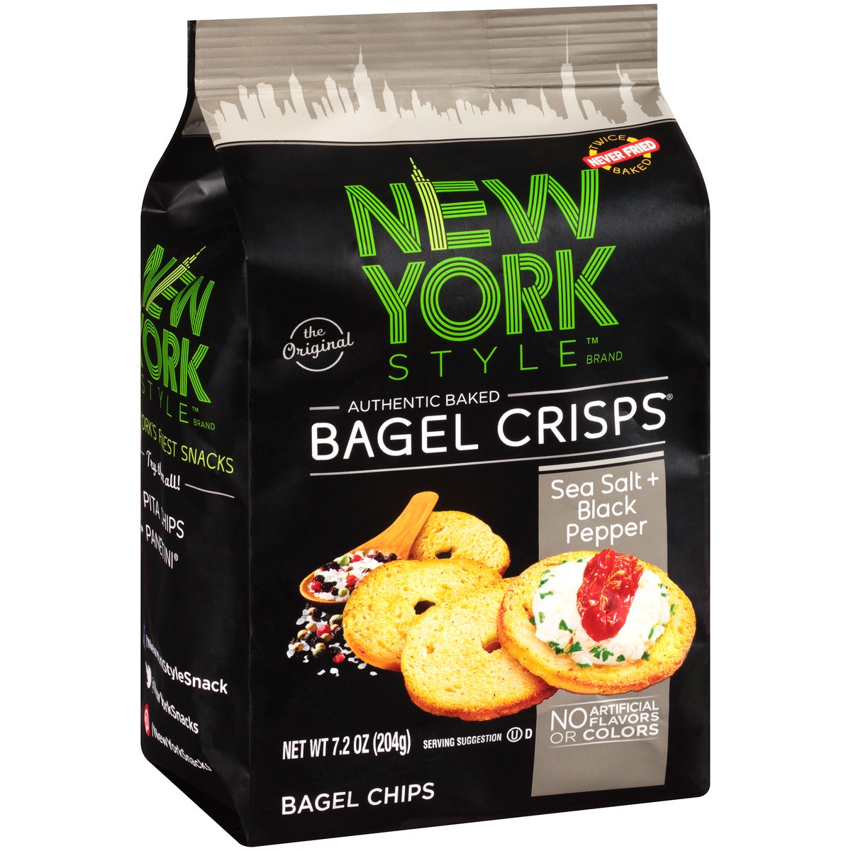 slide 2 of 9, New York Style Bagel Crisps Sea Salt + Black Pepper Bagel Chips 7.2 oz. Stand-Up Bag, 7.2 oz