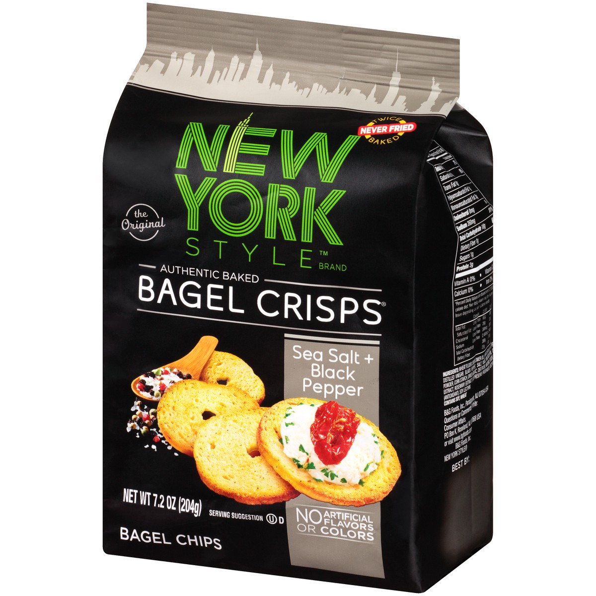 slide 3 of 9, New York Style Bagel Crisps Sea Salt + Black Pepper Bagel Chips 7.2 oz. Stand-Up Bag, 7.2 oz