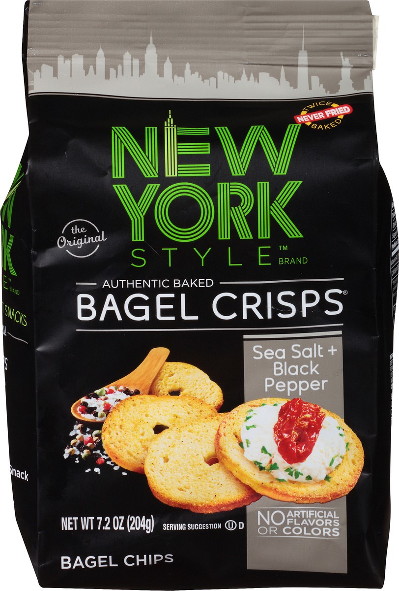 slide 6 of 9, New York Style Bagel Crisps Sea Salt + Black Pepper Bagel Chips 7.2 oz. Stand-Up Bag, 7.2 oz