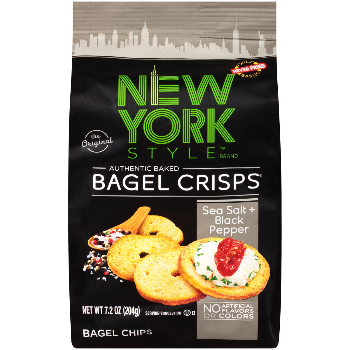 slide 1 of 9, New York Style Bagel Crisps Sea Salt + Black Pepper Bagel Chips 7.2 oz. Stand-Up Bag, 7.2 oz