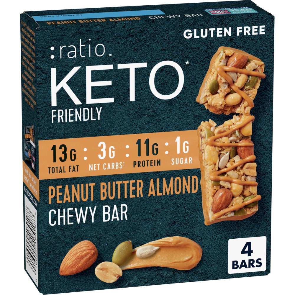 slide 1 of 6, :ratio Keto Friendly Peanut Butter Almond Chewy Bars 4 Count, 4 ct