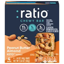 :ratio Chewy Protein Bar, Peanut Butter Almond, 11g Protein, Keto Friendly, 5.6 OZ (4 Bars)