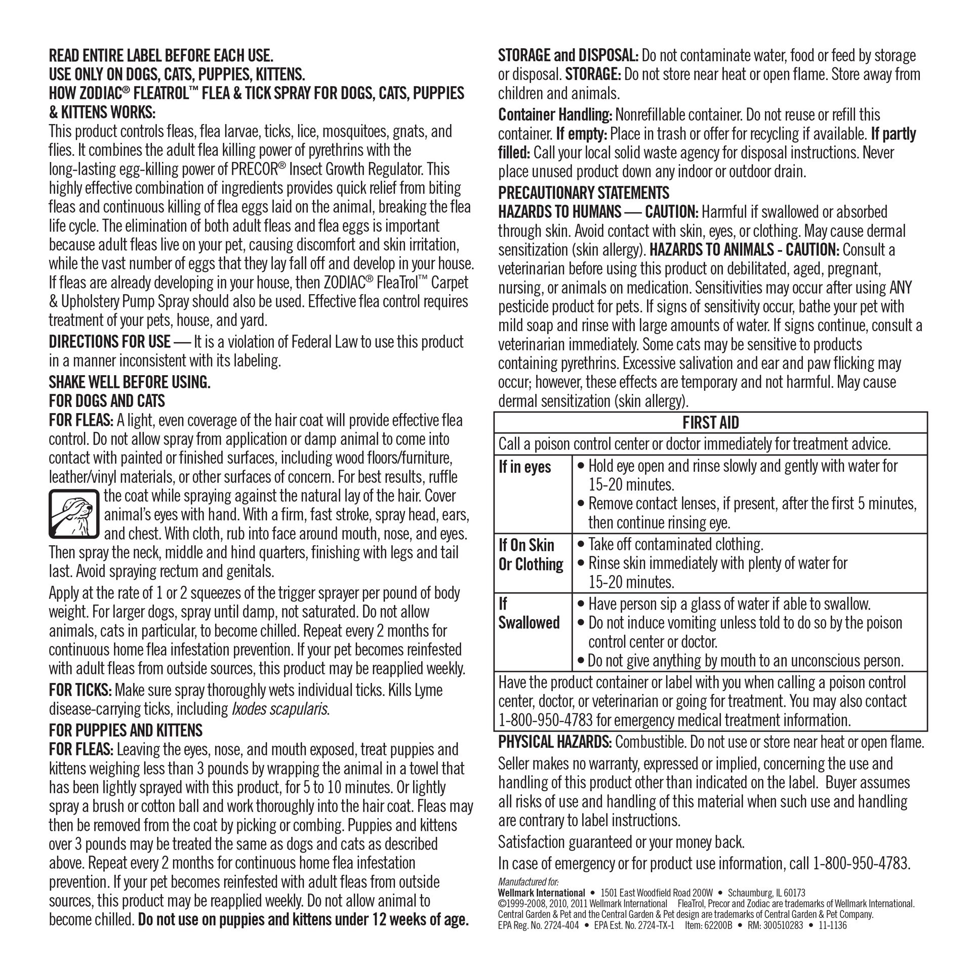 slide 2 of 6, Zodiac Flea & Tick Spray for Dogs, Cats, Puppies & Kittens 16 fluid ounces, 1 ct