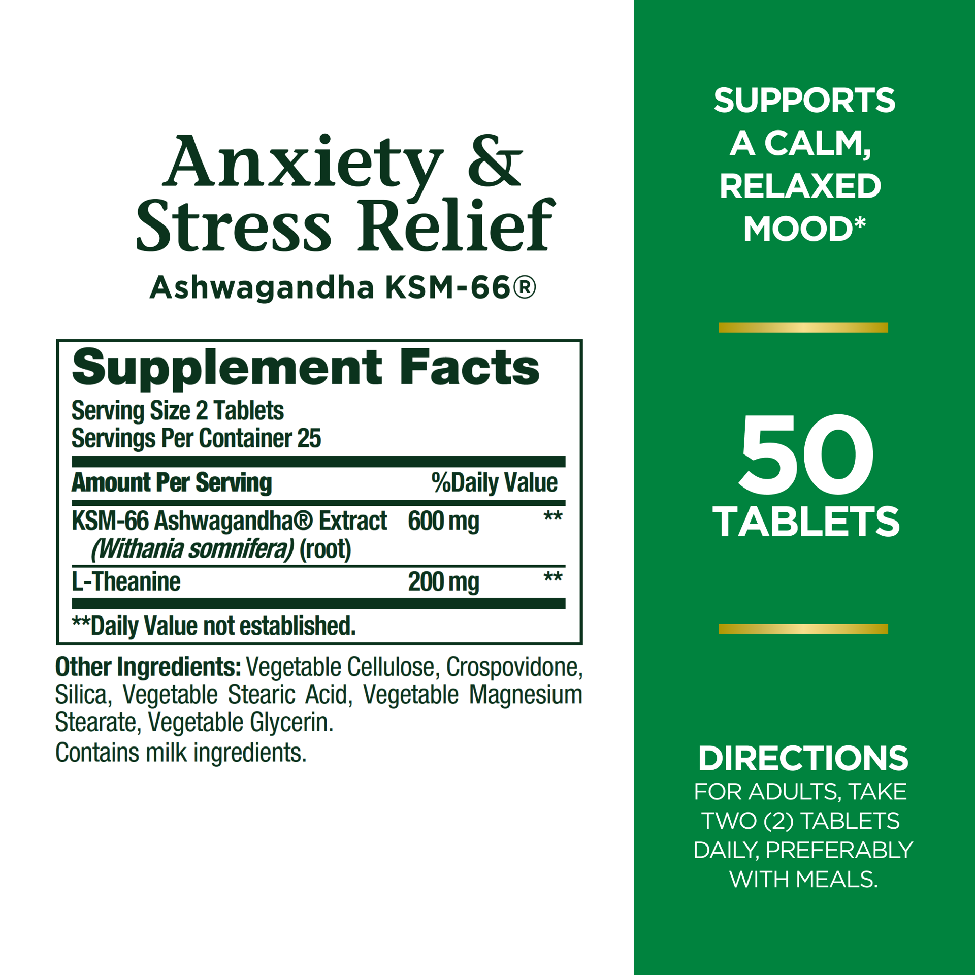 slide 2 of 5, Nature's Bounty Anxiety & Stress Relief Ashwagandha Supplement Tablets, 50 ct